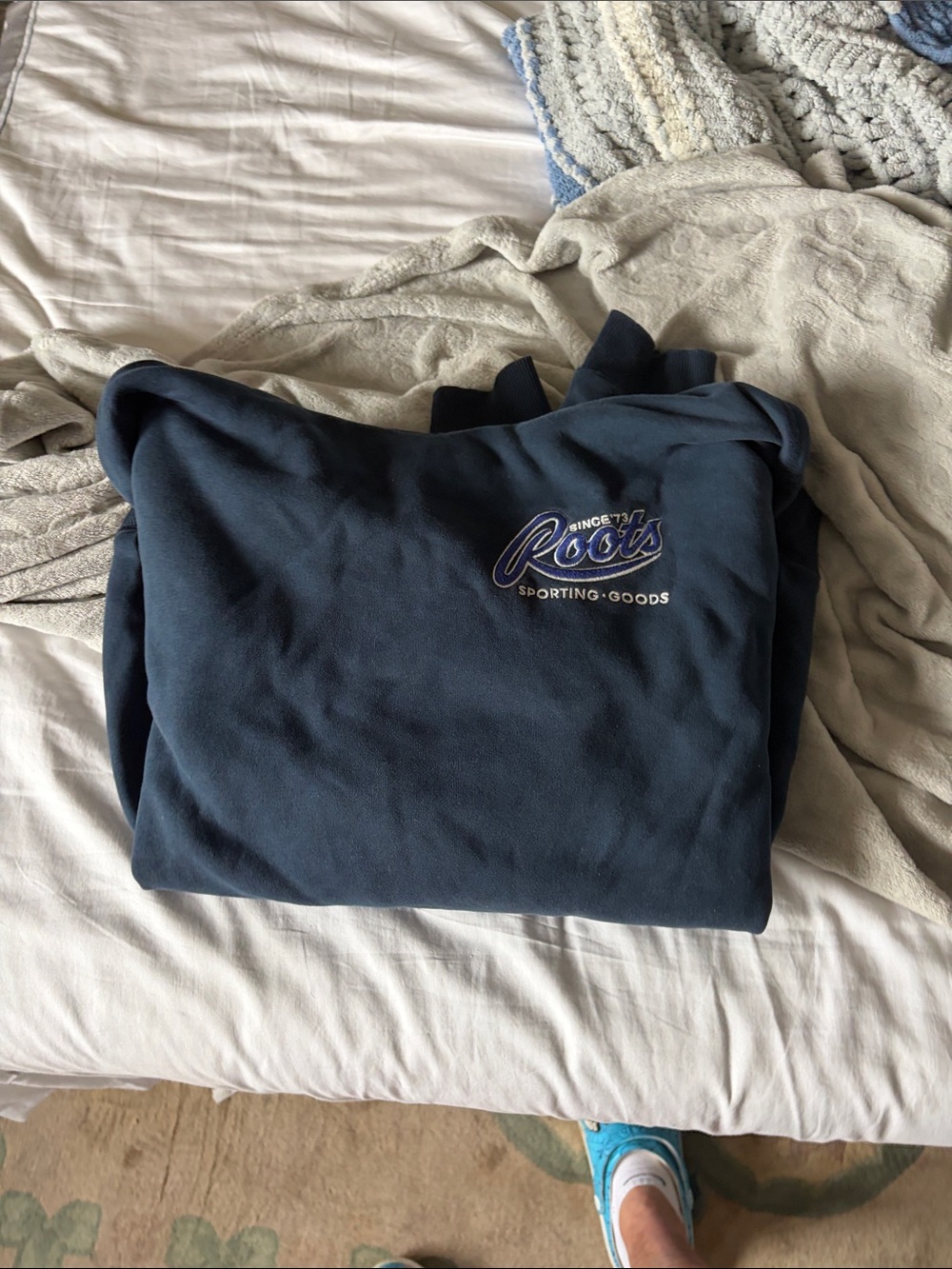 Roots Navy Crewneck Sweatshirt with Embroidered Sporting Goods Logo